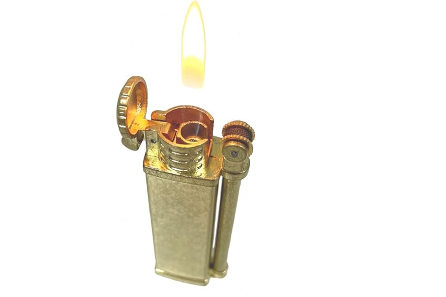 (Without butane) Metal Butane Flint Lighter, Vintage Style, Black/Gold (Gold)