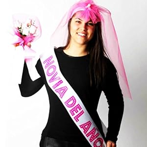 SET 3 PZS VELO FUCSIA, BANDA NOVIA DEL AÑO Y RAMO