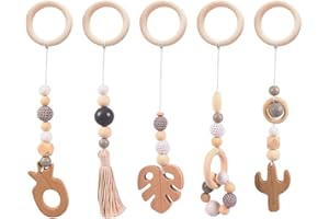 FENYW Anhänger Spielbogen Holz Baby, 5 stücke Spielbogen Anhänger Baby Holz, Holz Baby Gym Spielzeug, Spielbögen Baby Gym Anhänger Holz für Babygymnastik aktiv Spielzeug (Grau)