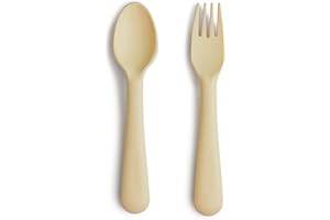 Mushie Set de fourchette et cuillère pour enfants | Couverts de table réutilisables | Résistants au lave-vaisselle et au micro-ondes | Fabriqué au Danemark | Pale Daffodil