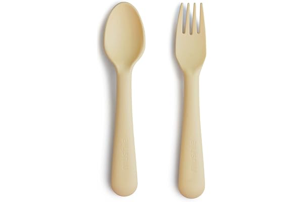 Mushie Set de fourchette et cuillère pour enfants | Couverts de table réutilisables | Résistants au lave-vaisselle et au micro-ondes | Fabriqué au Danemark | Pale Daffodil