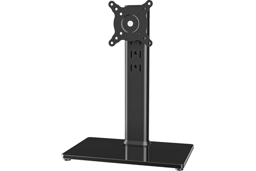 Single LCD Computer Monitor Free-Standing Desk Stand Riser for 13 inch to 32 inch Screen with Swivel, Height Adjustable, Rotation, Holds One (1) Screen up to 35kgs