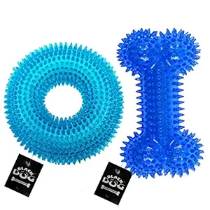 BLACK DOG Dog Toys Chew Spike Ring and Chew Spike Bone Toys for Teething Best Toys for Your Dogs & Puppies Combo Toys Pack of 2 Toys (Color May Vary)