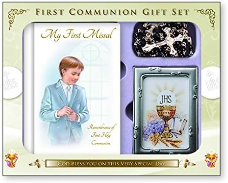 My First Holy Communion Gift Set For A Boy - My First Missal - Black &amp; Gold Rosary &amp; Photo Frame