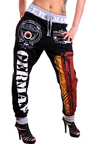 Damen Jogginghose Germany 100% Baumwolle (L=Fällt Groß aus, Schwarz)