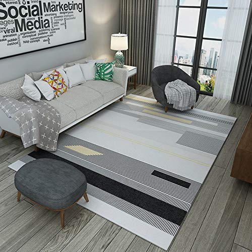 Preisvergleich Produktbild SEEKSUNG Black-Grau Gestreifte Flächen-Teppiche, Dickes Rutschfestes Schlafzimmer Voller Teppich, Antistatisch, Keine Kugel, Keine Fade-Teppich, Heimeliger Wohnzimmer-Teppich,XXXL