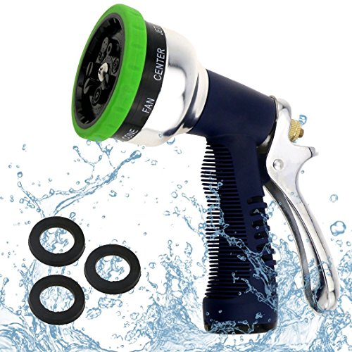 EveShine Boquilla para manguera de jardín - 9 patrones de rociado - Boquilla rociadora de mano de metal lavar coches, bañar perros y mascotas, limpieza, regado de césped y jardín