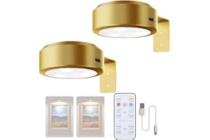 GUSHE 2Stück Picture Lights for Wall with 3 Color Temps, Bild Licht mit Fernbedienung, Kabellos Bilderleuchte, magnetisches LED Wiederaufladbar Malerei Licht, Dimmbare Timer Kunst Display Licht (Gold)