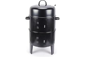 INSYOFOREVEREC Smoker 3 in1 BBQ mit Thermometer Holzkohlegrill regulierbare Lüftungsschieber Räucherofen Räucherschrank Räuchertonne Grill Tonne Ofen Smoker zum Grillen Garen und Räuchern 84CM