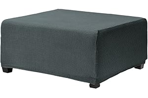 Highdi Copri Pouf Rettangolare Elasticizzato, Copertura Dell'Ottomano in Tessuto Jacquard Lusso Copri Poggiapiedi Poltrona Divano, Quadrato Antiscivolo Fodere per Sgabello (Grigio,S)