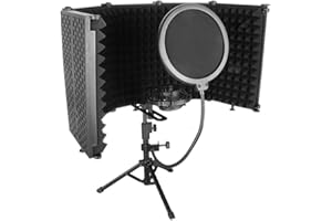 HUUPPHIP Microphone Isolation Shield with Mic Stand, Sound Proof Mic Isolation Shield, High Density Absorbent Foam Microphone Stand for Recording Studio Vocal Booth Equipment