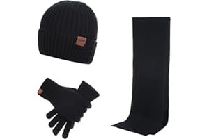 YULOONG Winter Beanie Mütze Schal Touchscreen Fahrhandschuhe 3 in 1 Set für Herren Damen Rippstrick
