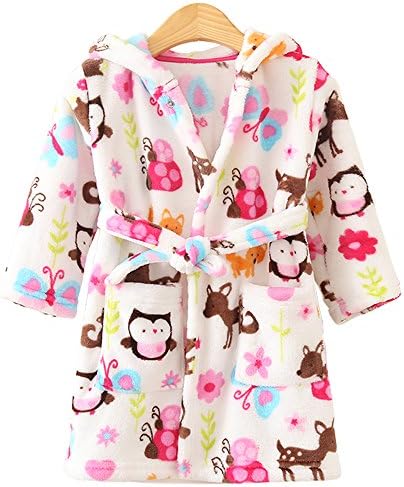Fancyus Coral Fleece Hooded Cartoon Baby Bathrobe Nightgown