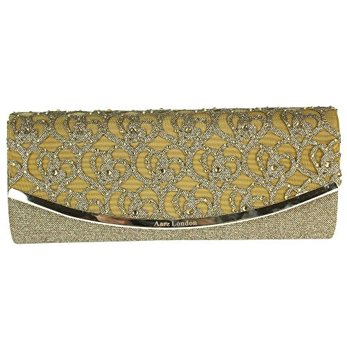 Women ladies evening wedding bridal prom party diamante clutch purse envelope shaped hand bag(Gold,Silver,Champagne) (Brown)
