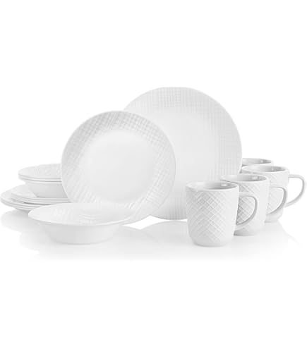 Service De Vaisselle Corelle 16 Pièces Country Cottage - Verre Vitrelle Incassable, Motif Vert/Bleu, Pour 4 Personnes