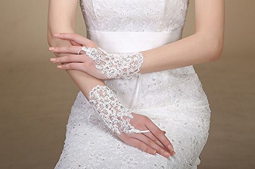 Exquisite Lace Fingerlose Strass Braut Handschuhe für Prom Hochzeit Party Kostüm - 4