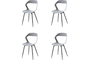 GrandCA HOME Lot de 4 Chaises de Salle à Manger, Chaises de Cuisine, Design Creux Sculpté avec Dossier, Pieds en Métal Robuste Noir, Gris