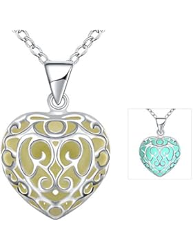 lureme® Neu Magical Glow in the Dark Luminous Herz with Cirrus Pendant Halskette - Fluorescent Grün (01003904)