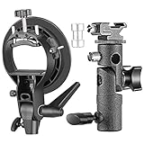 EL KIT INCLUYE: (1) Soporte de tipo S con montura Bowens, (1) Soporte de soporte tipo E, adecuado para Speedlite Flash Snoot Softbox Plato de belleza Reflector Paraguas Foto Estudio Accesorios; Nota: El trípode, el Flash Speedlite y el paraguas no están incluidos
