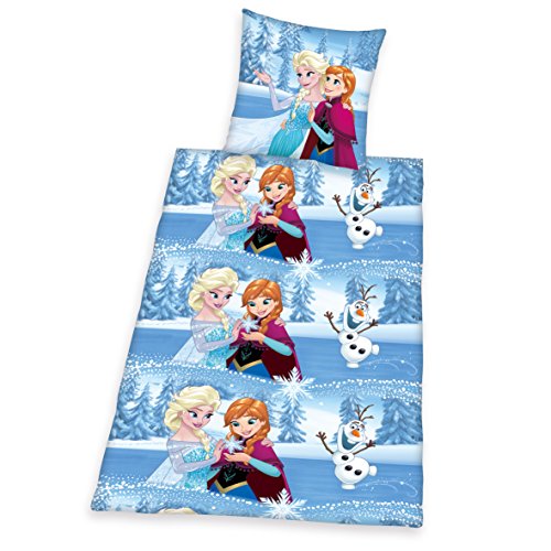 Herding 468048050412 Bettwäsche Disney's Eiskönigin, Kopfkissenbezug 80 x 80 cm mit Bettbezug 135 x 200 cm, 100% Baumwolle, Flanell / Biber