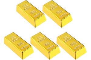 Amosfun Replica Gold Bar Plastic Fake Golden Brick Bullion Movie Prop Novelty Joke Gift Doorstop Paperweight for Western Cowboy Pirate Casino Party Decorations 5pcs