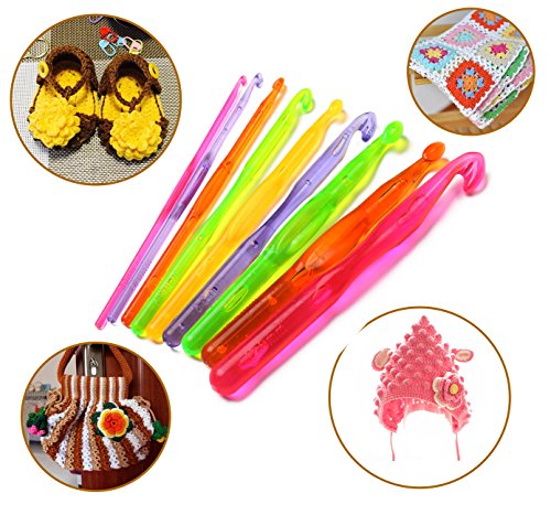 Luxbon 9 Stück Häkelnadel Nadelset Crochet Hooks Stricknadeln aus bunt Acryl verschiedene Farben Größen 3mm – 12mm - 6