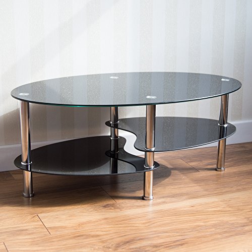 Home Discount Cara Black Glass Coffee Table with Stainless Steel Legs Amazon.co.uk Kitchen & Home