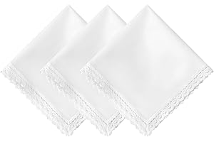 HOULIFE Pure White Handkerchiefs Soft Cotton Women Handkerchief Ladies Hankies with Lace Edge Woman Hanky for Wedding Party
