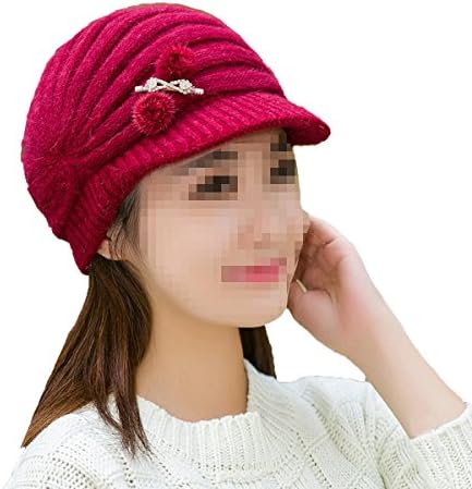 Women's Fashion Stripe Autumn Winter Thick Woolen Warm Knitted Hat Peak Cap Multicolor,Red1-OneSize