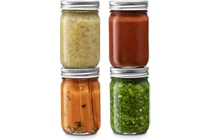 OUKEYI Szklane słoiki do masonów, 400 ml, szklane słoiki ze srebrnymi metalowymi hermetycznymi pokrywkami do przygotowywania posiłków, przechowywania żywności, konserwowania, picia, owsa, galaretki, suchej