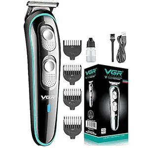 VGR V-055 Professional Cordless Beard Hair Trimmer Kit Wireless Hair Grooming Trimmers with 4 Guide Combs Brush USB Cord for Men, Family or Pets Rechargeable Li-ion Battery 120 mins Runtime - Black