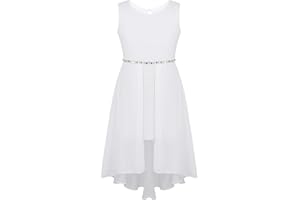 Freebily Fille Robe de Communion Princesse en Mousseline Robe Demoiselle d'honneur Enfants Longue Robe de Cocktail Anniversaire Fête Robe de Danse Bal 4-16 Ans