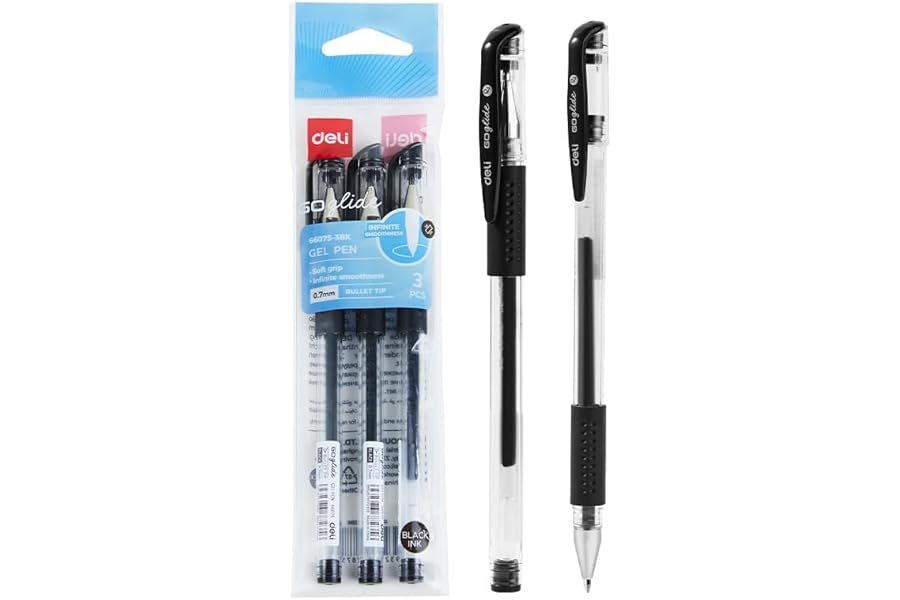 Deli Gel Pen 0.7mm Black Ink 3 Pcs