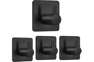 Auxmir Haczyki Samoprzylepne 4 Sztuki, Wieszak na Ręczniki ze Stali Nierdzewnej, Haczyki na Płaszcze, Wodoodporne Lepkie Haczyki Antykorozyjne do Kuchni Łazienka Toaleta Biurowa, Bez Kleju Wiertarskiego, Czarny