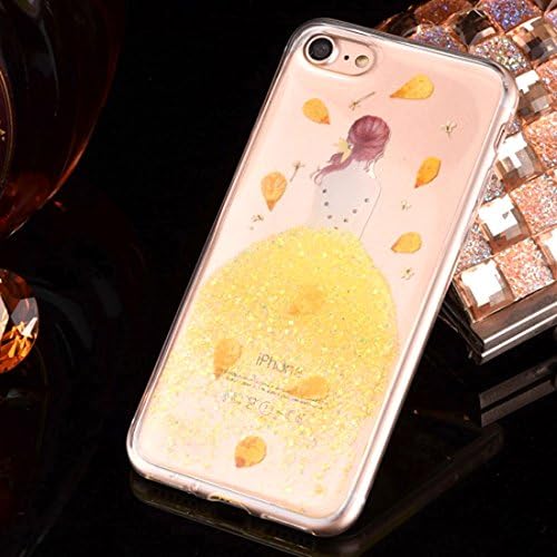 Phone Cover for iPhone 8 / 7 ( 4,7" ), Case For iPhone 8 / iPhone 7 Epoxy Dripping Pressed Real Dried Falling Flowers Glitter Powder Girl Soft TPU Protective Case Cover ( Color : Yellow )