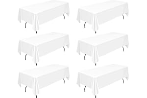 YMHPRIDE Lot de 6 nappes rectangulaires en polyester blanc 153 x 260 cm en tissu polyester, pour tables rectangulaires intérieures et extérieures de 6 pieds, mariage, anniversaire, fête, décoration de table
