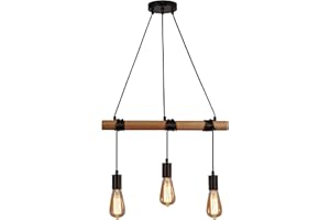 ‎FORCOSO FORCOSO Pendelleuchte Esstisch Holz - Hängelampe Holz 3 Flammig, Vintage Industrial Hängelampe Esstisch E27 Hängeleuchte Deckenleuchte für Esszimmer Wohnzimmer Büro Schlafzimmer Küche - Ohne Glühbirne