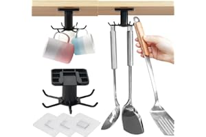 Favengo 3 Stücke Hakenleiste für Küchenutensilien 360 ° Drehung Küche Hakenleiste Küche Hakenleiste Ohne Bohren Hängeorganizer Hängeleiste mit sechs Haken und zwei Kleber für Küchenutensilien