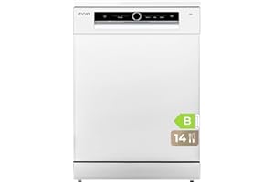 EVVO Lavavajillas 60 cm Ancho, Capacidad para 14 Cubiertos y Con Tercera Bandeja, Eficiencia B, 8 Programas Incluye, Lavado Inteligente, Zone Wash, Inno wash, Apertura Automática, Modelo: D5 Blanco