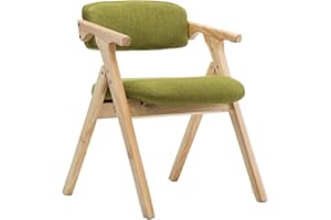 ZHANG-TI Solid Wood Folding Dining Chair Kitchen Folding Armchair Portable Outdoor Leisure Chair Linen Sponge Soft Cushion Backrest, Green (color : Green)