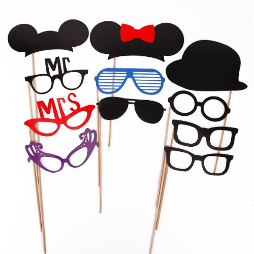 Musuntas® 31 Tlg. Party Foto Verkleidung Schnurrbart Lippen Brille Krawatte Hüten Photo Booth Props Set Hochzeit Partymitbringsel - 3