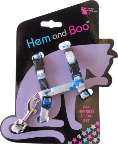 Hem and Boo Camo Blue Adjustable Cat Harness 3/8" x 12-16"/1.0cm x 30-40cm