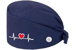 LICHUANUK OP Haube Baumwolle Chirurgische Hut Verstellbar Kochmütze Kopfhauben Peeling Kappe für Arzt Krankenschwester Zahnarzt Chemo Bandana Medizinische Kopfbedeckung,Navy blau,Liebe Stickereien