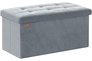 ABHENG Folding Storage Ottoman, Velvet Storage Bench, Footrest, Bed End Stool, Footstool, Removable Divider, for Living Room, Bedroom, 38 x 76 x 38 cm, 300 kg Load Capacity, Dove Gray ASND01G