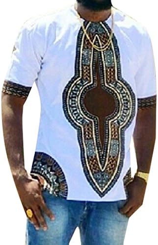 Aprilley Men's Fashion African Dashiki Basic Style Pullover Short-Sleeve Tees Top -  White -