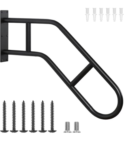 GORWARE Außenhandlauf Schwarz, U-förmig, 71,1 Cm – Für Treppen Mit 1–3 Stufen, Robuste Wandmontage, 227 Kg Belastbar
