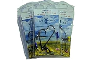 Searigs - Sea fishing Pulley Pennel Clip Down Rig 2 x 3/0 Hooks x 3 Rigs - Designed for distance Casting over Rough Ground 50lb/25lb