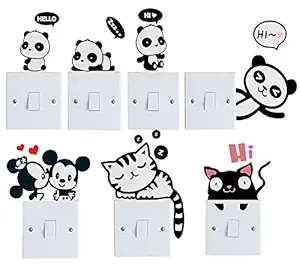 Paper Plane Design Wall Decal Sticker Stylish Small Funny Cartoon on Switch Boards for Kids/Office/Kitchen/Living Room, Bedroom, Hall Combo/Pack of 7 Stickers