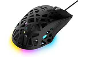 MAMBASNAKE AJ339 RGB Wired Ultralight Gaming Mouse, Optical Sensor Pixart PMW3327 12400DPI, 9 Backlit Mode with 6 Programmable Buttons, Ambidextrous Honeycomb Shell(65G) Ultra Lightweight for PC PS4-Black