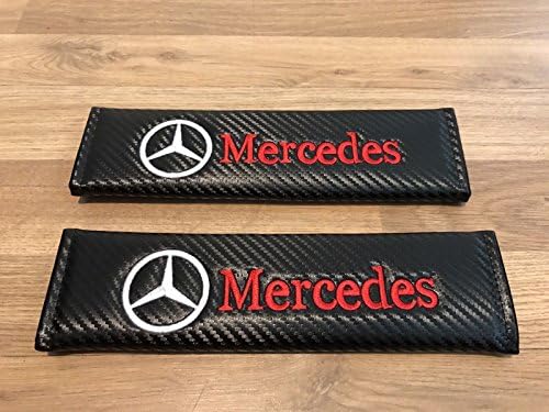 2x Carbon Seatbelt Pads Embroidered with Auto Emblem